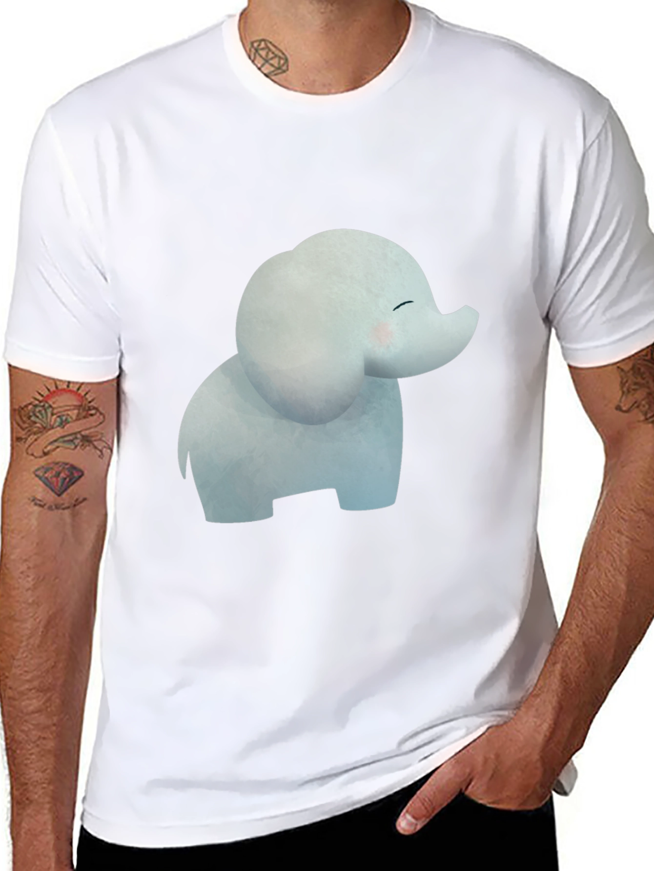 Cute Cartoon Elephant Black T-Shirt