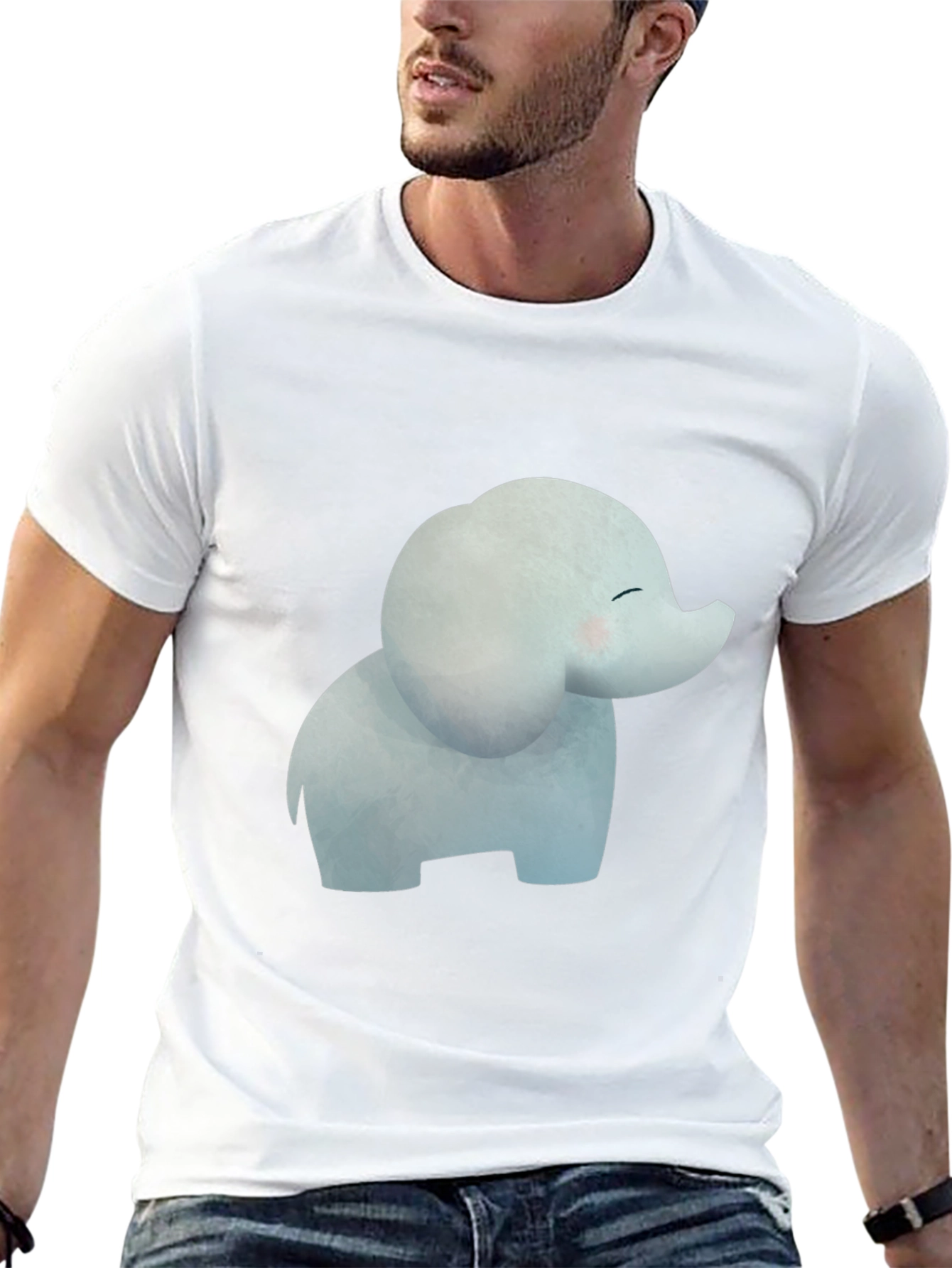 Cute Cartoon Elephant Black T-Shirt