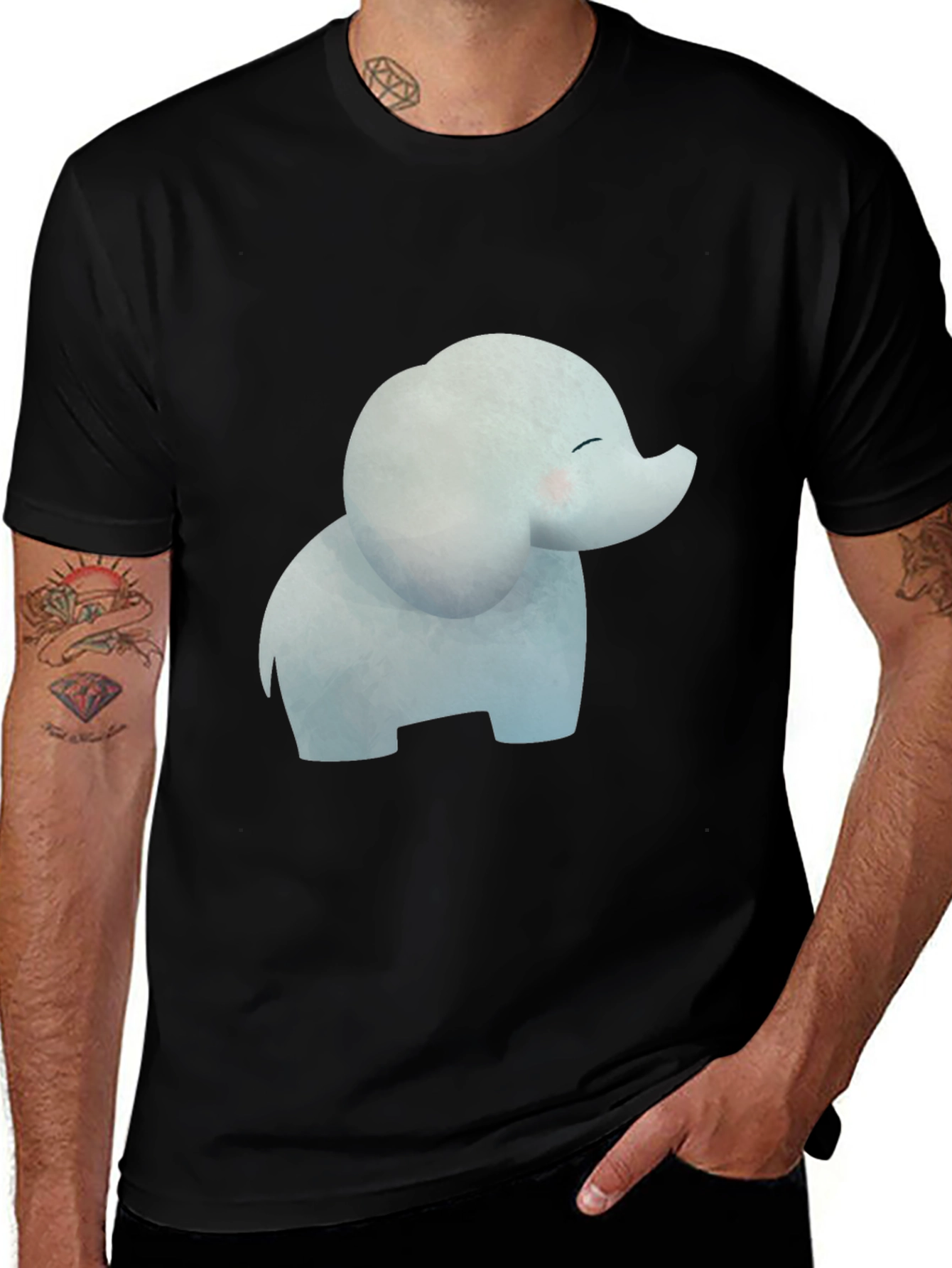 Cute Cartoon Elephant Black T-Shirt