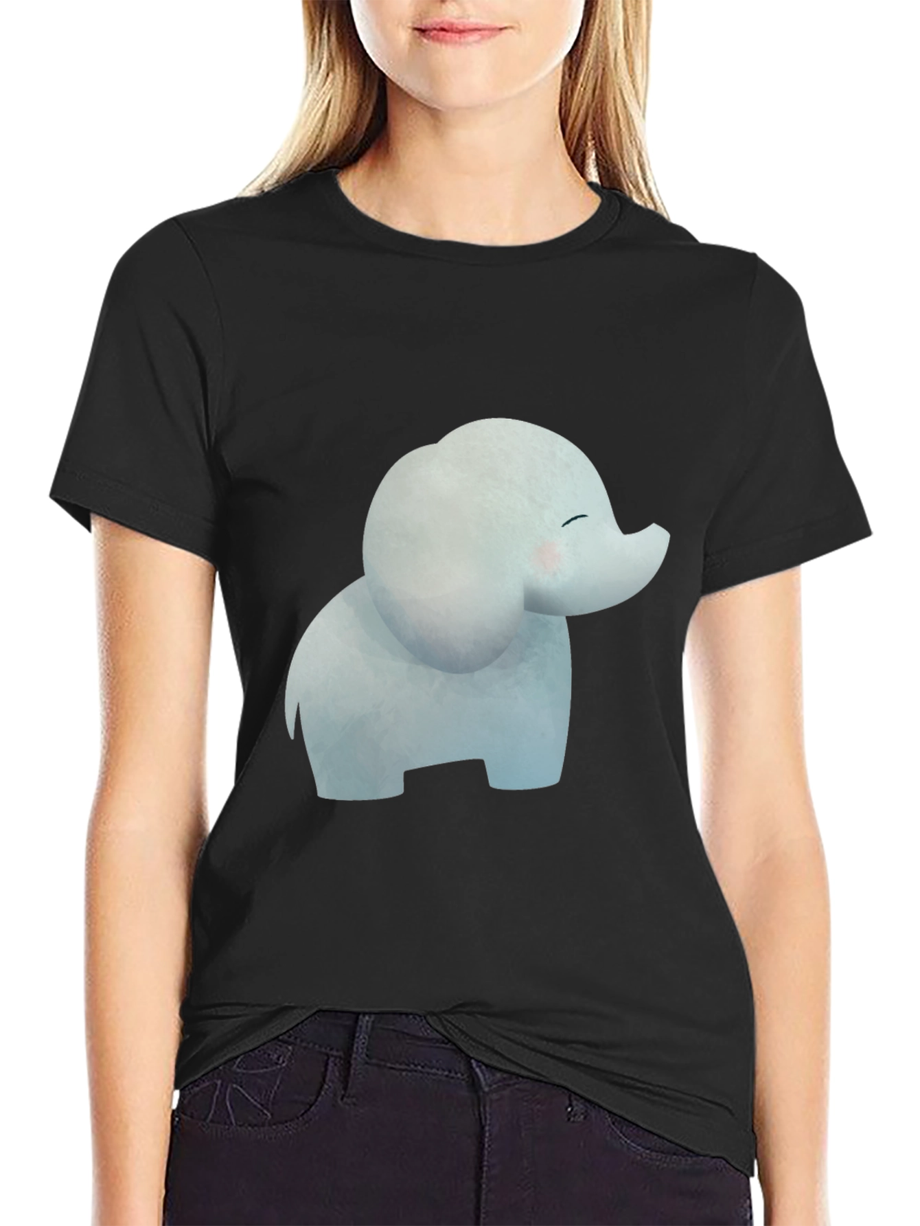 Cute Cartoon Elephant Black T-Shirt