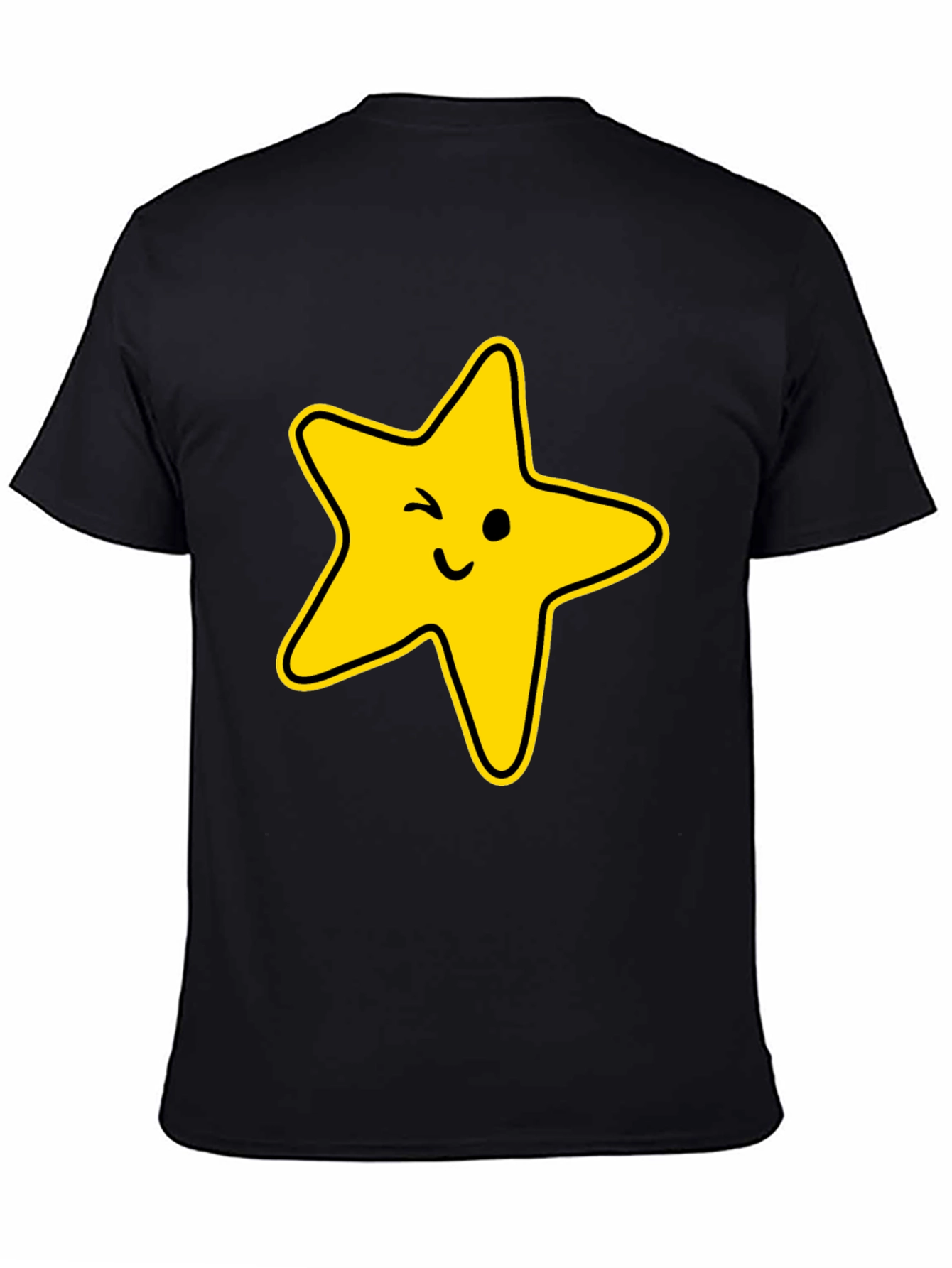 Winking Star Graphic Tee - Black Casual T-Shirt