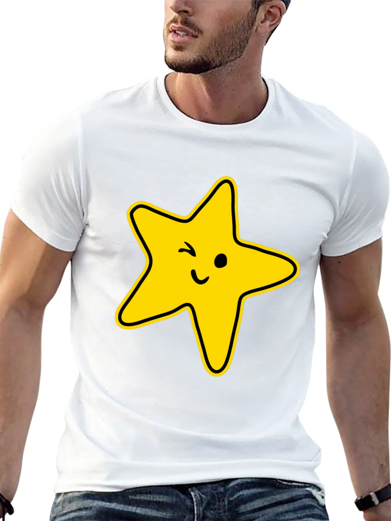 Winking Star Graphic Tee - Black Casual T-Shirt