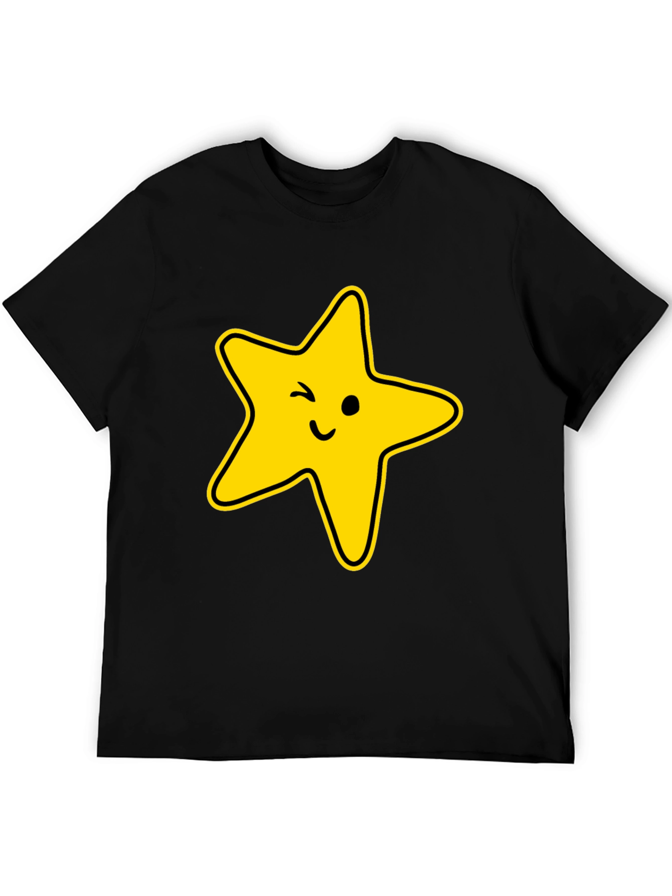 Winking Star Graphic Tee - Black Casual T-Shirt