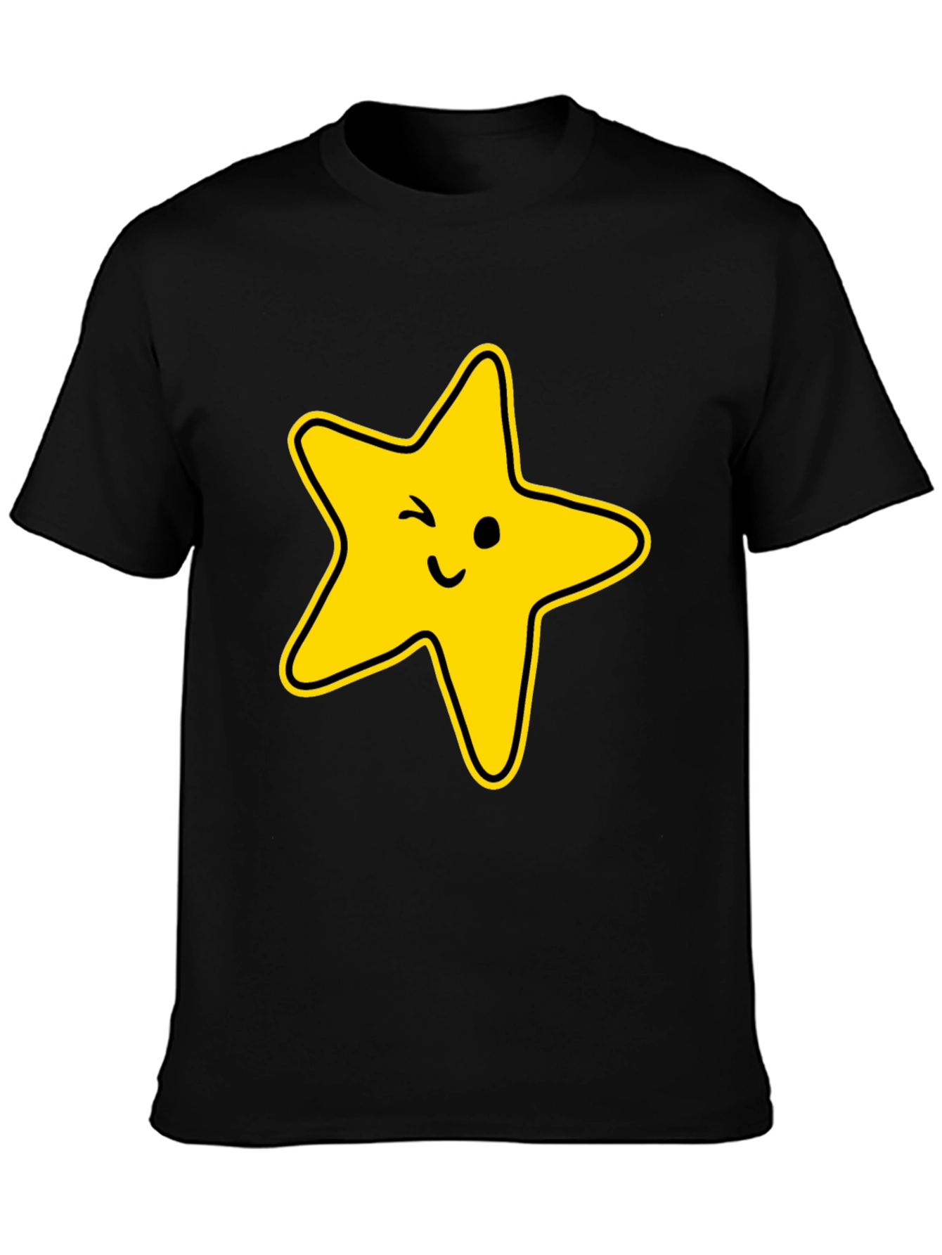 Winking Star Graphic Tee - Black Casual T-Shirt