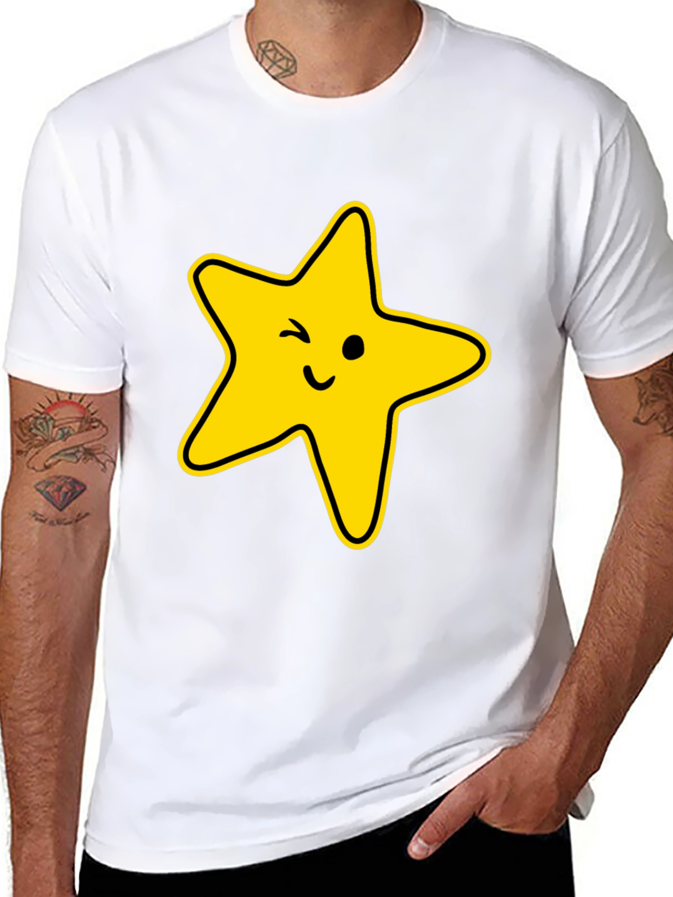 Winking Star Graphic Tee - Black Casual T-Shirt