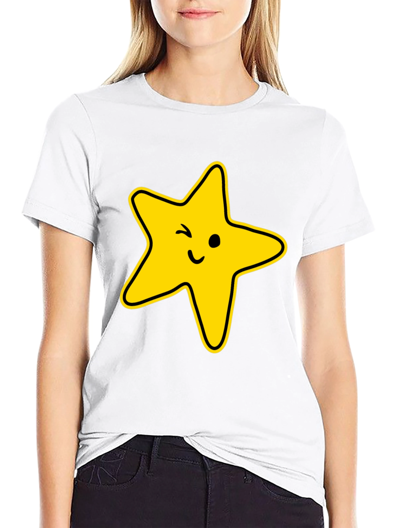 Winking Star Graphic Tee - Black Casual T-Shirt