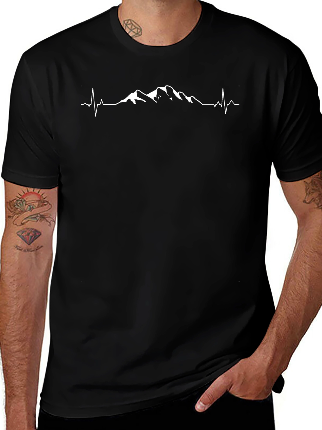 Mountain Peak Heartbeat Graphic Tee - Black