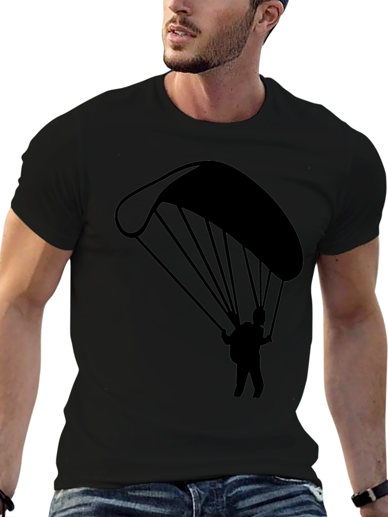 Paragliding Graphic Tee - Black Cotton T-Shirt