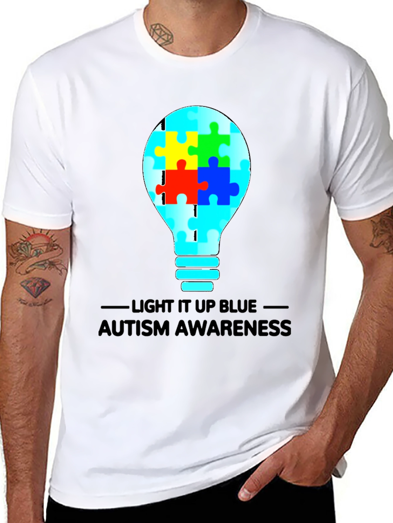 Autism Awareness Light Bulb Graphic Tee - Black