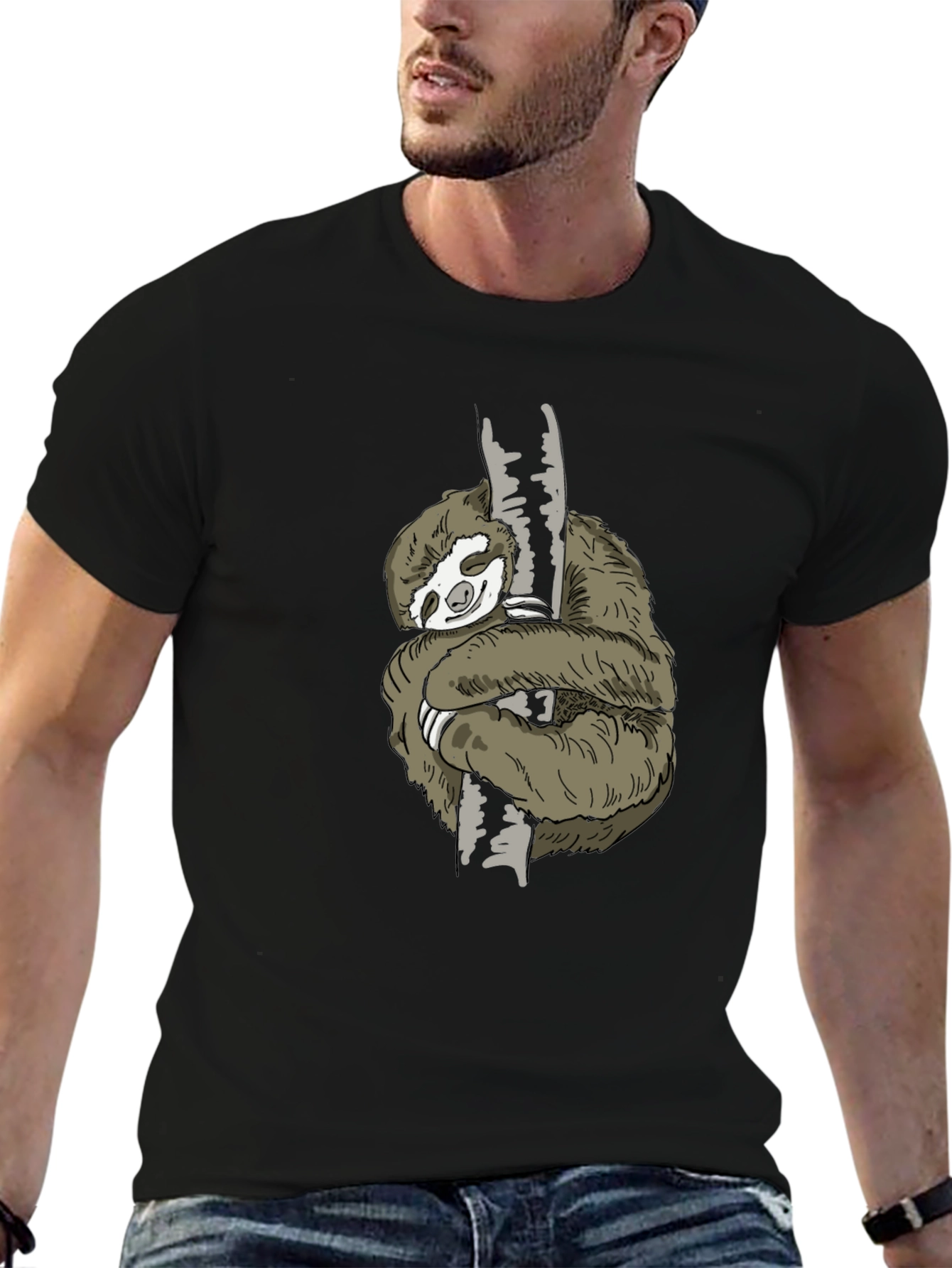 Sloth Hugging Tree T-Shirt - Black
