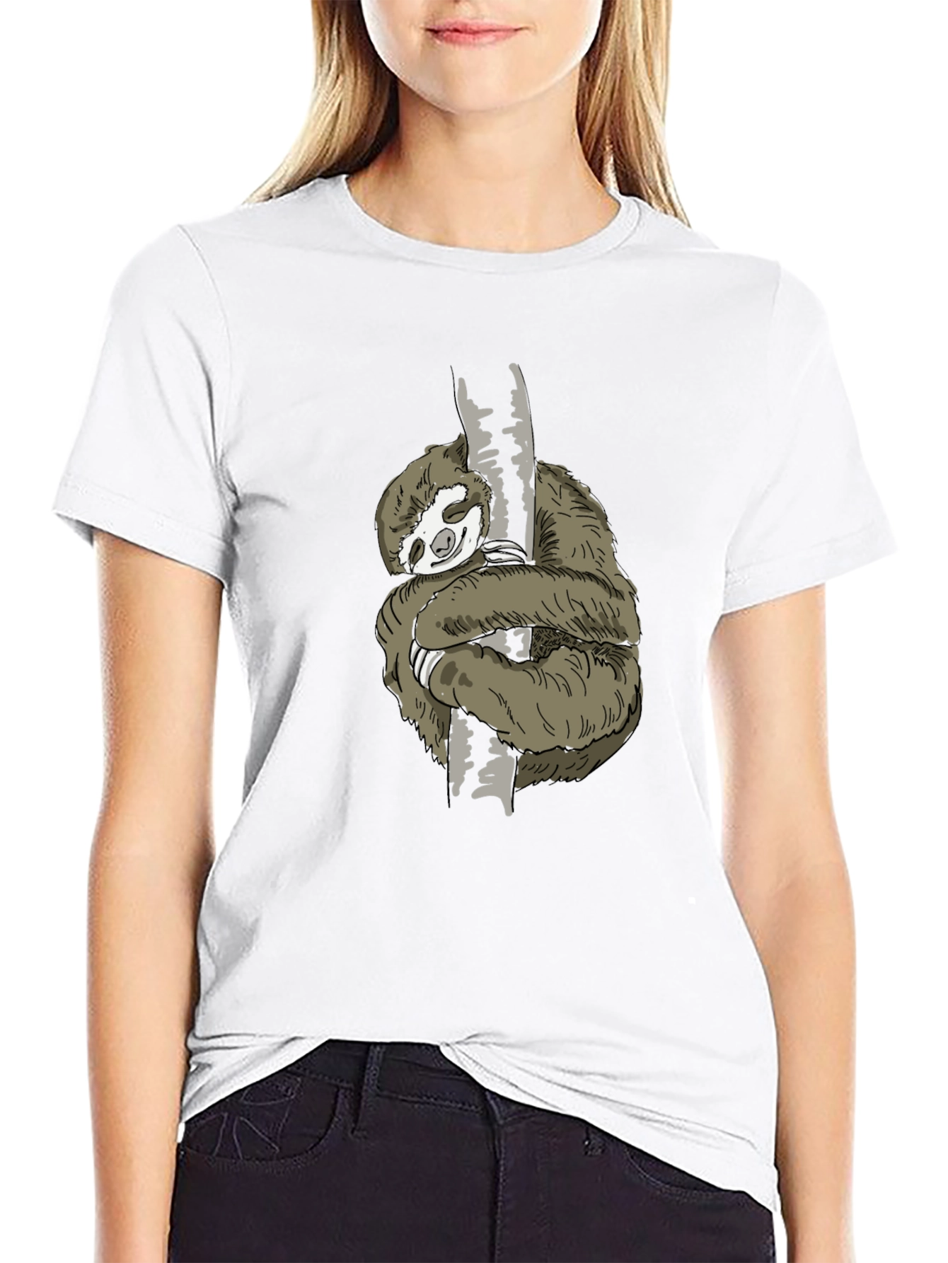 Sloth Hugging Tree T-Shirt - Black