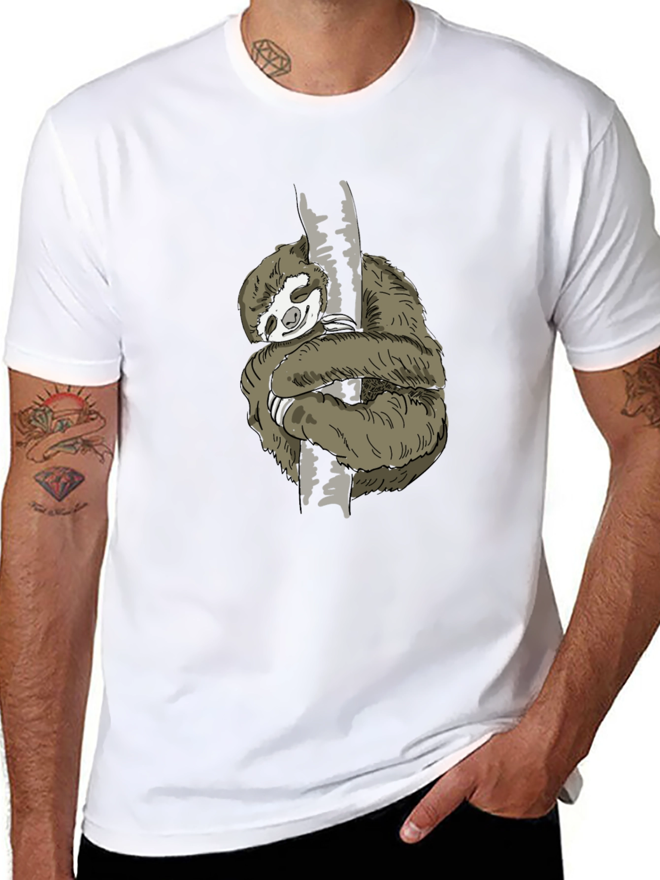 Sloth Hugging Tree T-Shirt - Black