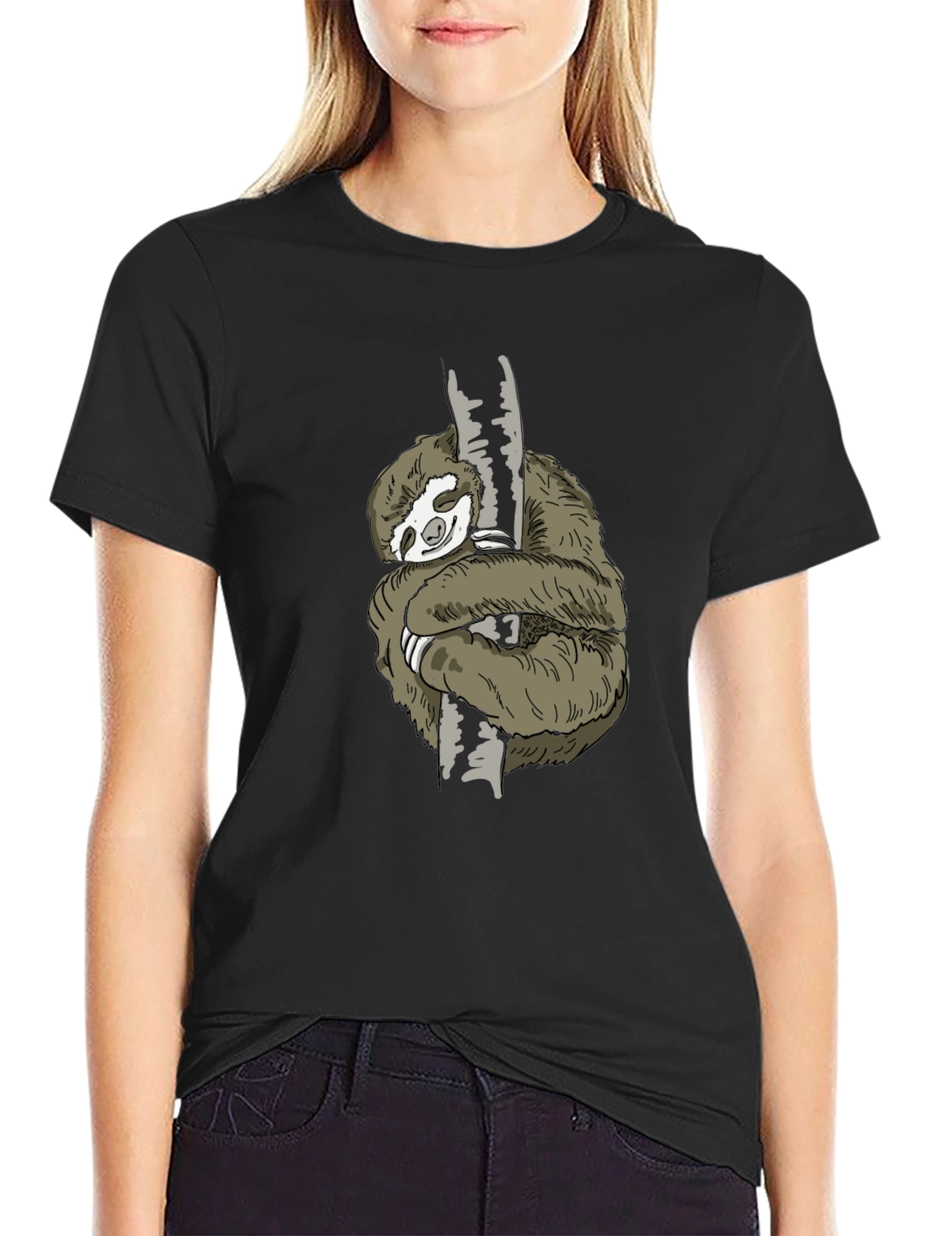 Sloth Hugging Tree T-Shirt - Black