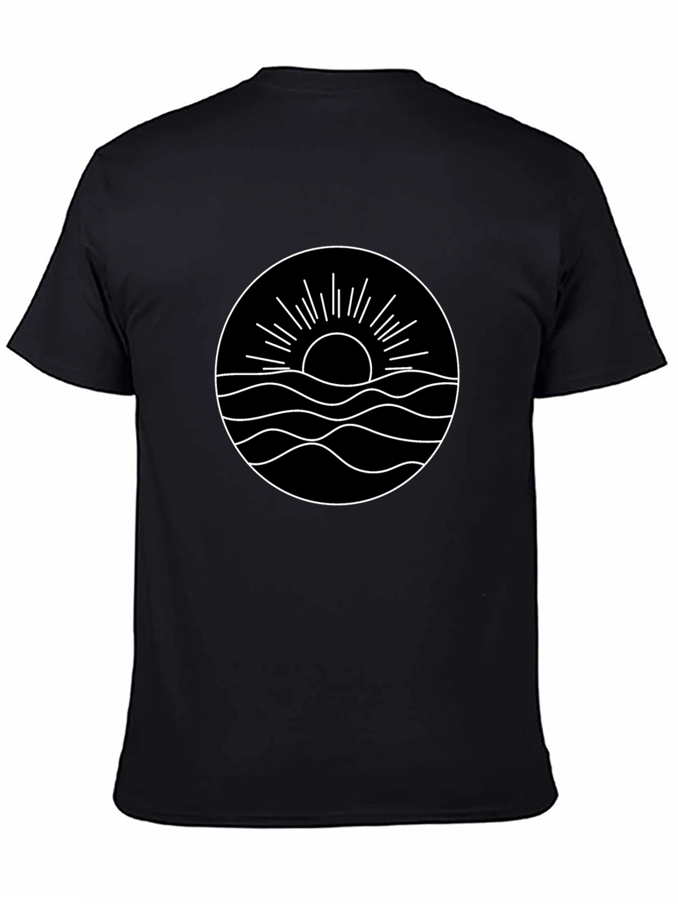 Minimalist Sun & Wave Graphic Black T-Shirt