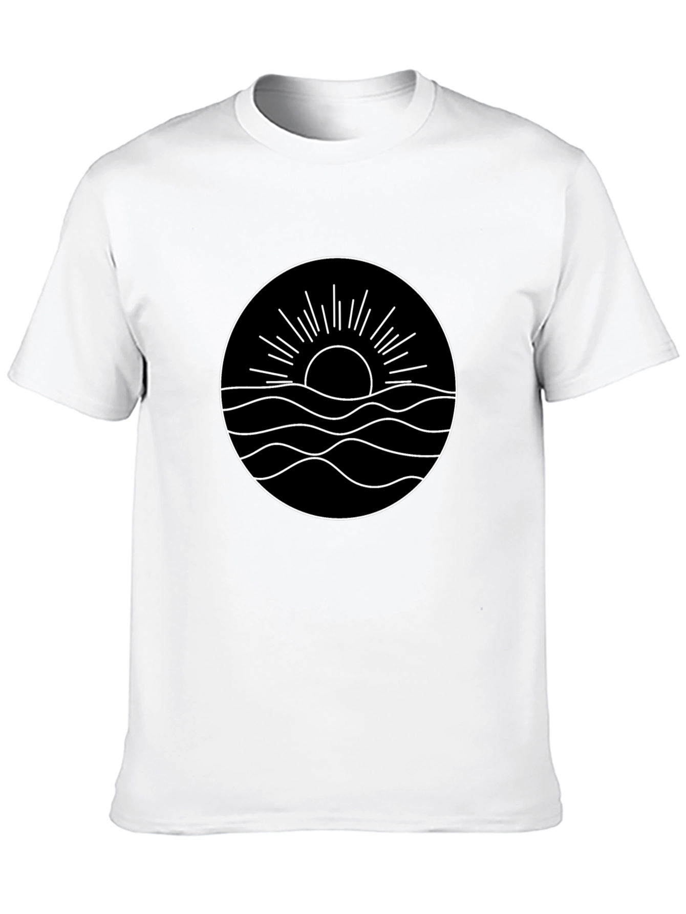Minimalist Sun & Wave Graphic Black T-Shirt