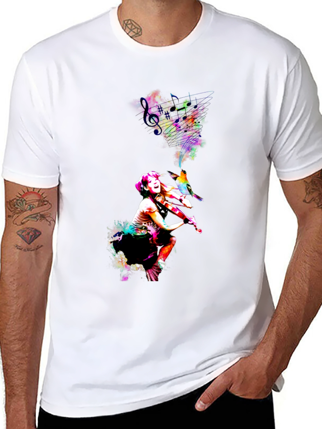 Vibrant Violinist Graphic Tee - Unisex Black T-Shirt
