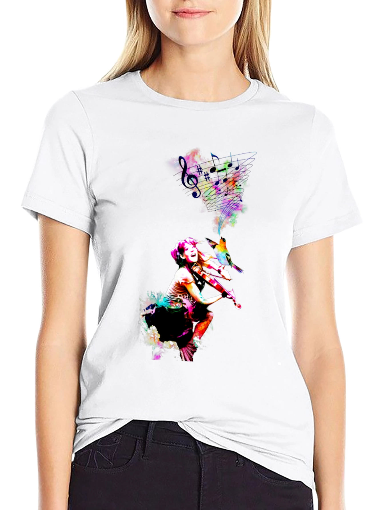 Vibrant Violinist Graphic Tee - Unisex Black T-Shirt