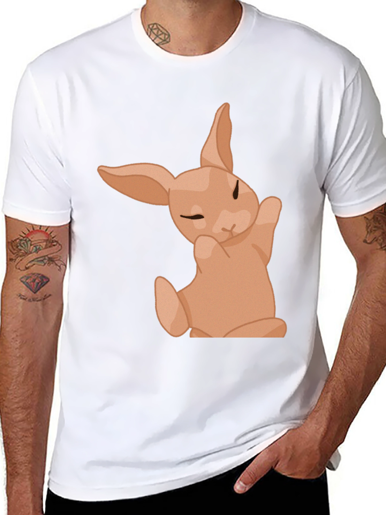 Cute Bunny Graphic Tee - Black Cotton Shirt