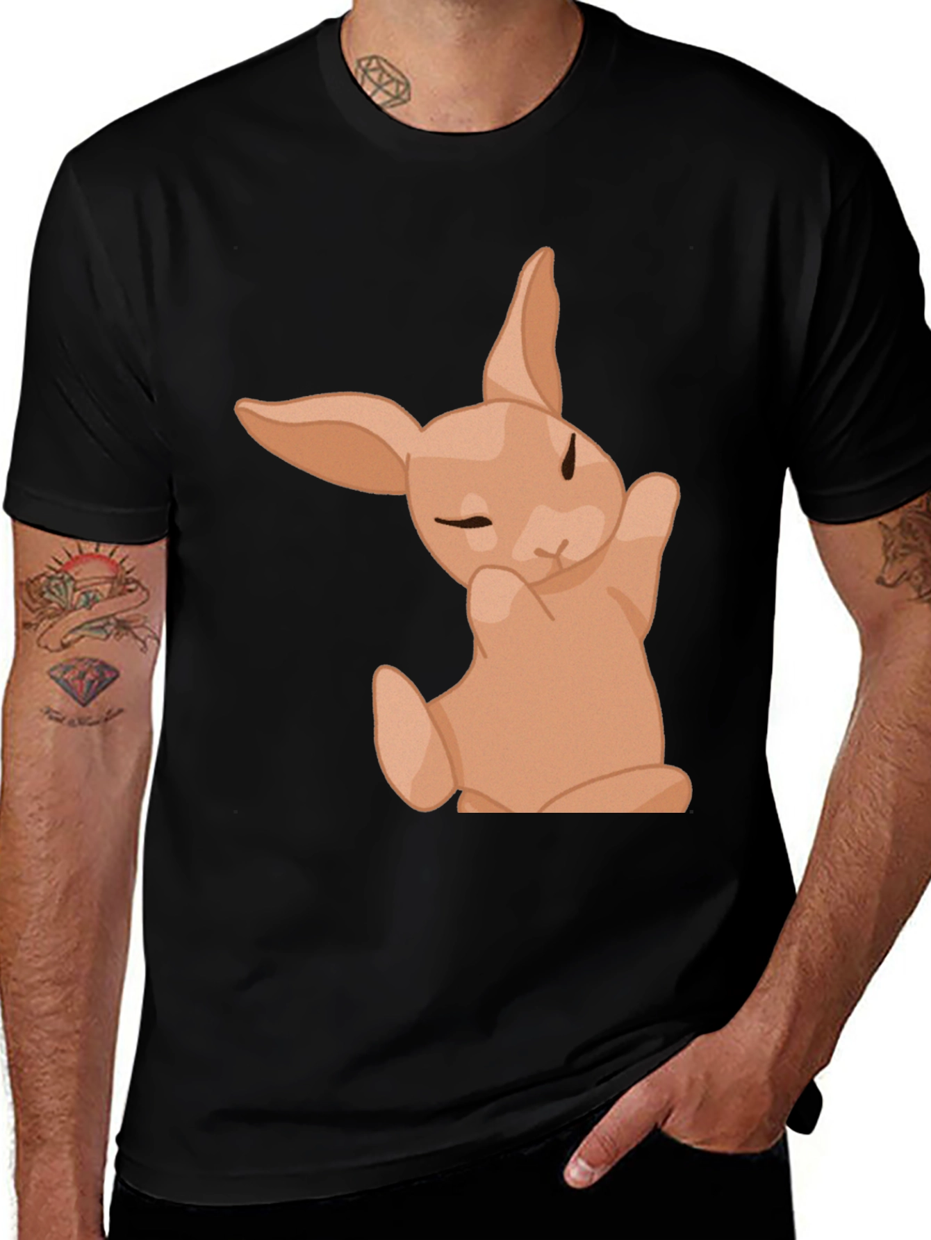 Cute Bunny Graphic Tee - Black Cotton Shirt