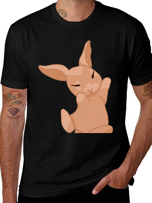 Cute Bunny Graphic Tee - Black Cotton Shirt