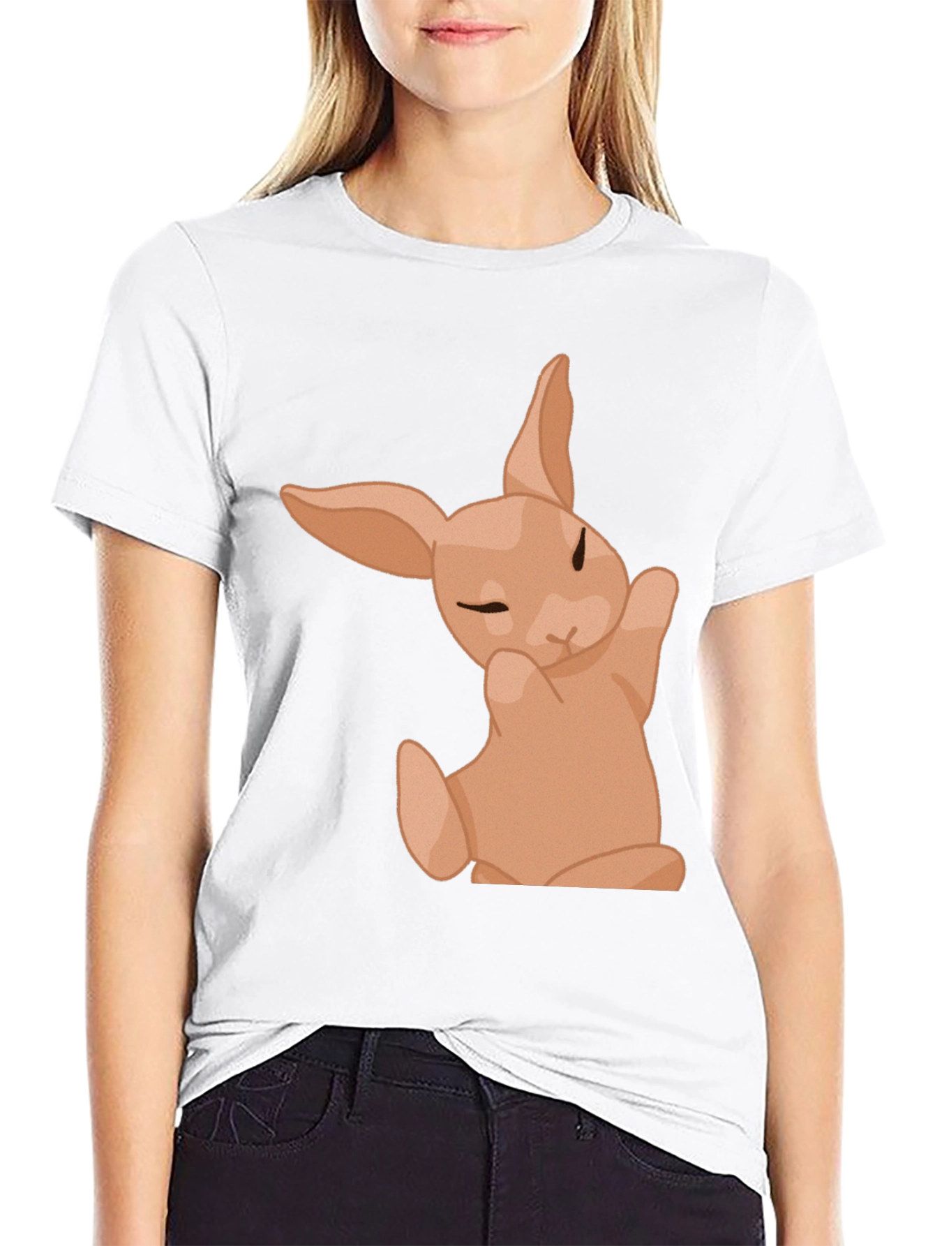 Cute Bunny Graphic Tee - Black Cotton Shirt