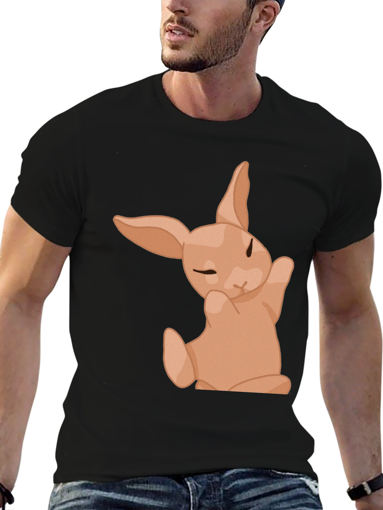 Cute Bunny Graphic Tee - Black Cotton Shirt