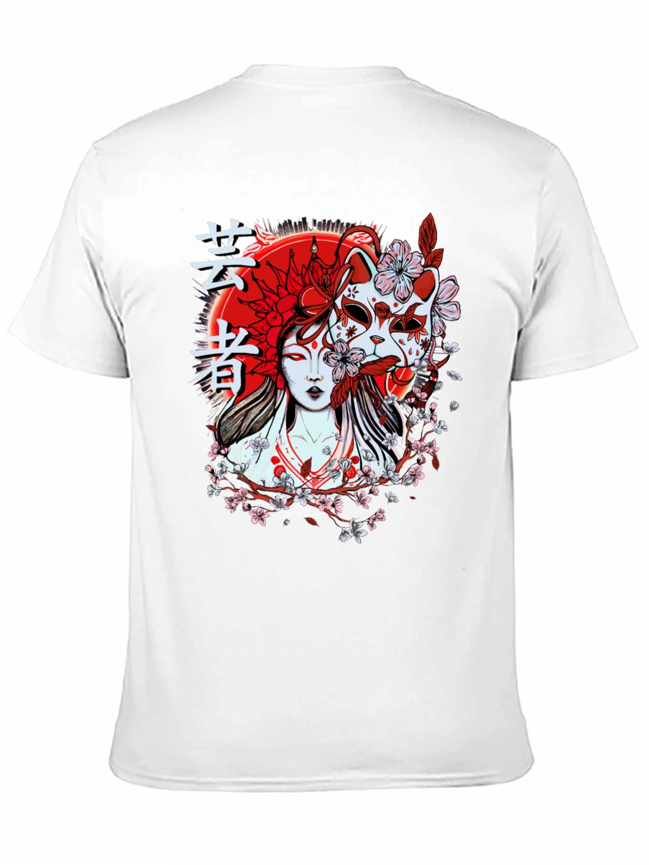 Geisha Mask Graphic T-Shirt - Unique Japanese Style Tee