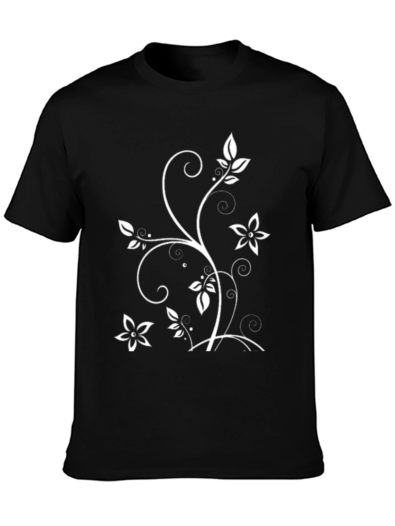Floral Vine Graphic Black T-Shirt