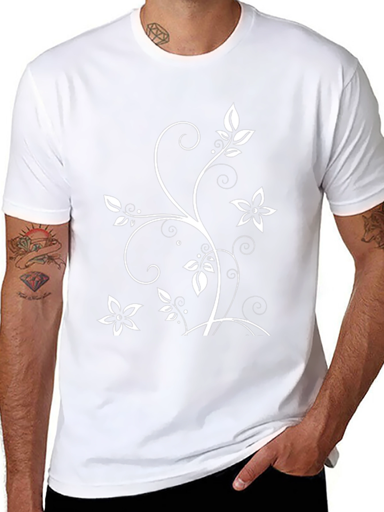 Floral Vine Graphic Black T-Shirt