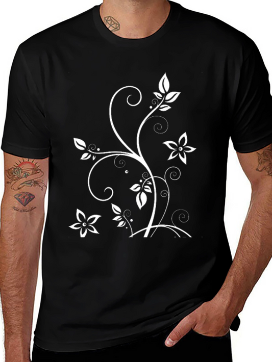 Floral Vine Graphic Black T-Shirt
