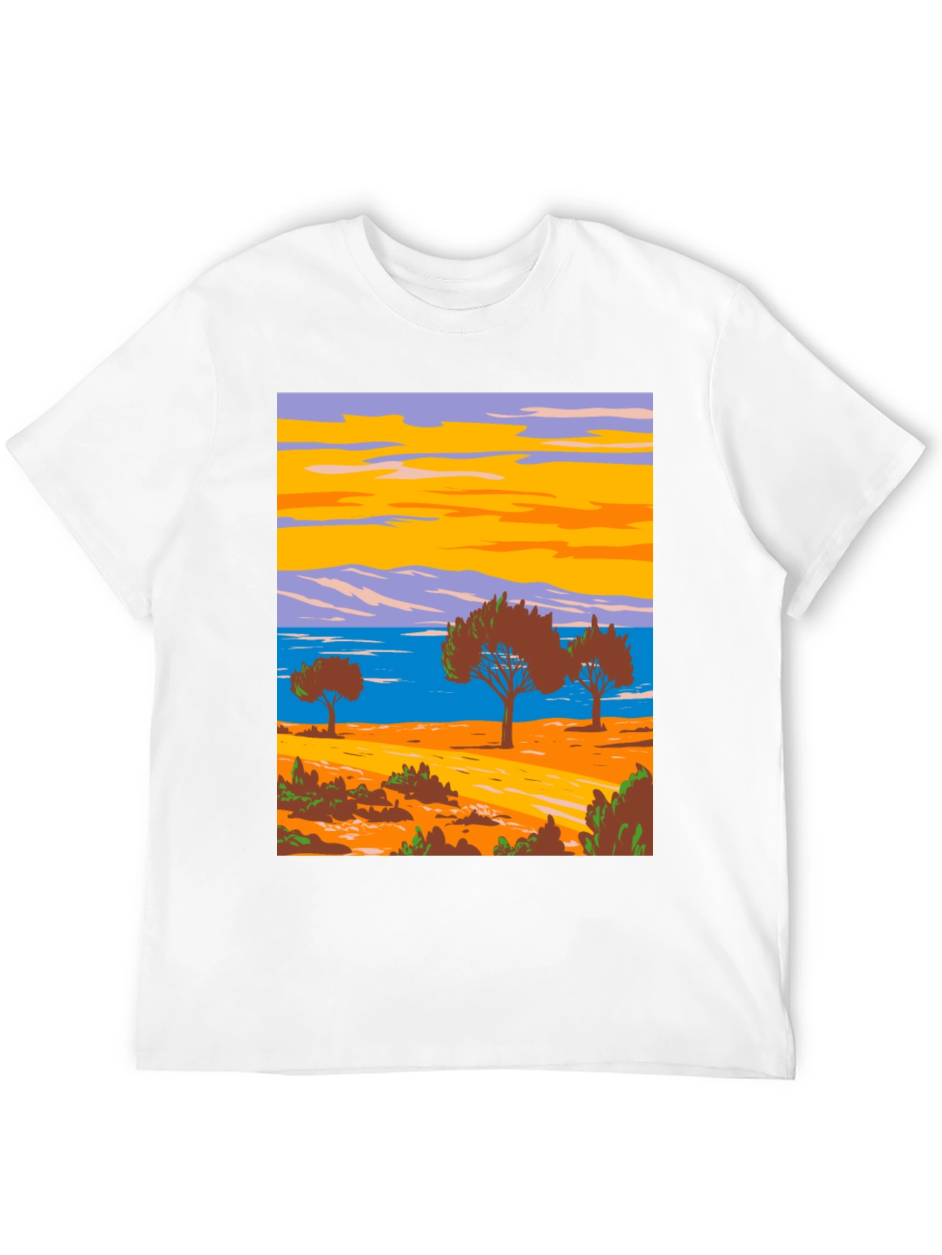 Scenic Landscape Graphic Tee - Black Cotton T-Shirt