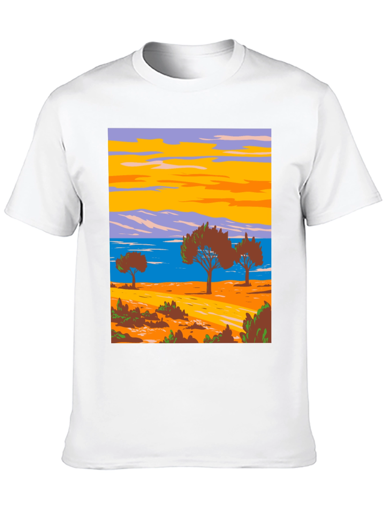 Scenic Landscape Graphic Tee - Black Cotton T-Shirt
