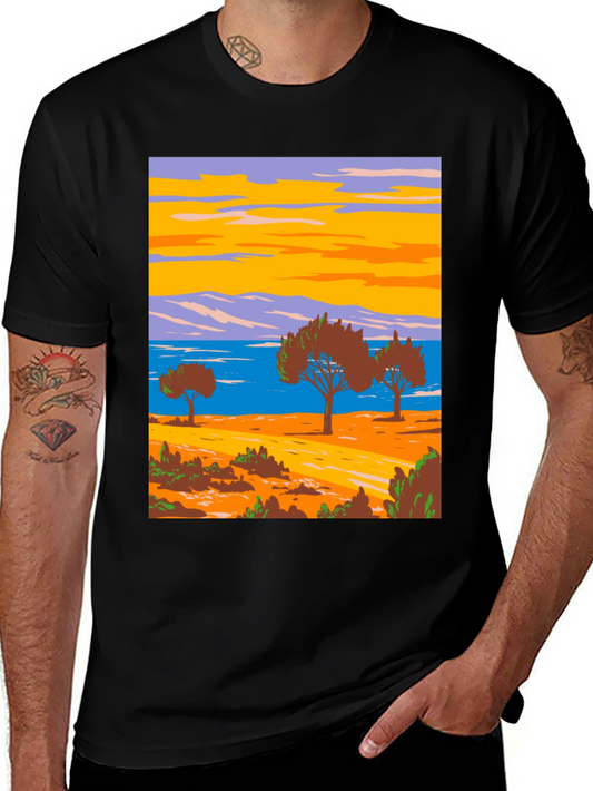 Scenic Landscape Graphic Tee - Black Cotton T-Shirt