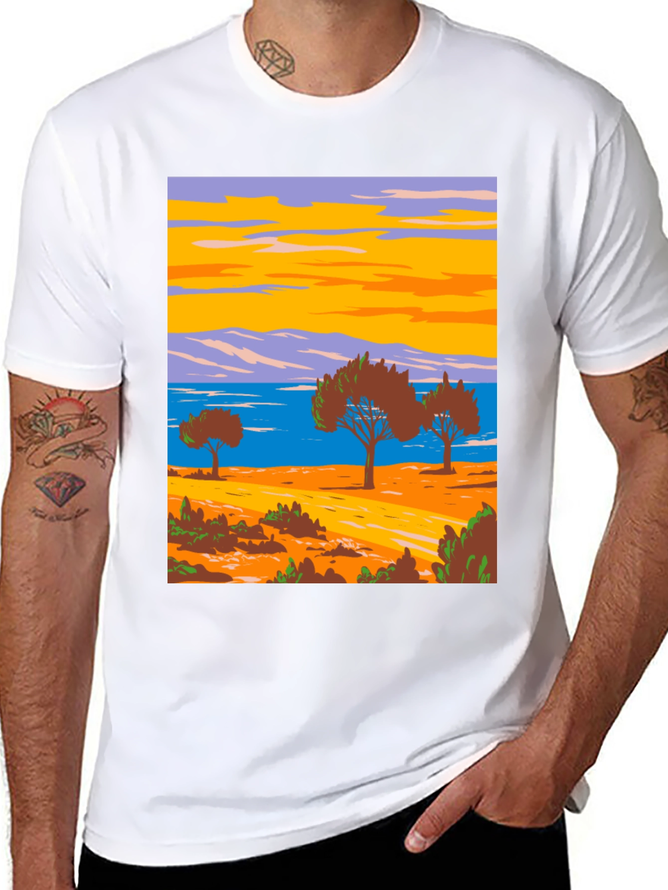 Scenic Landscape Graphic Tee - Black Cotton T-Shirt