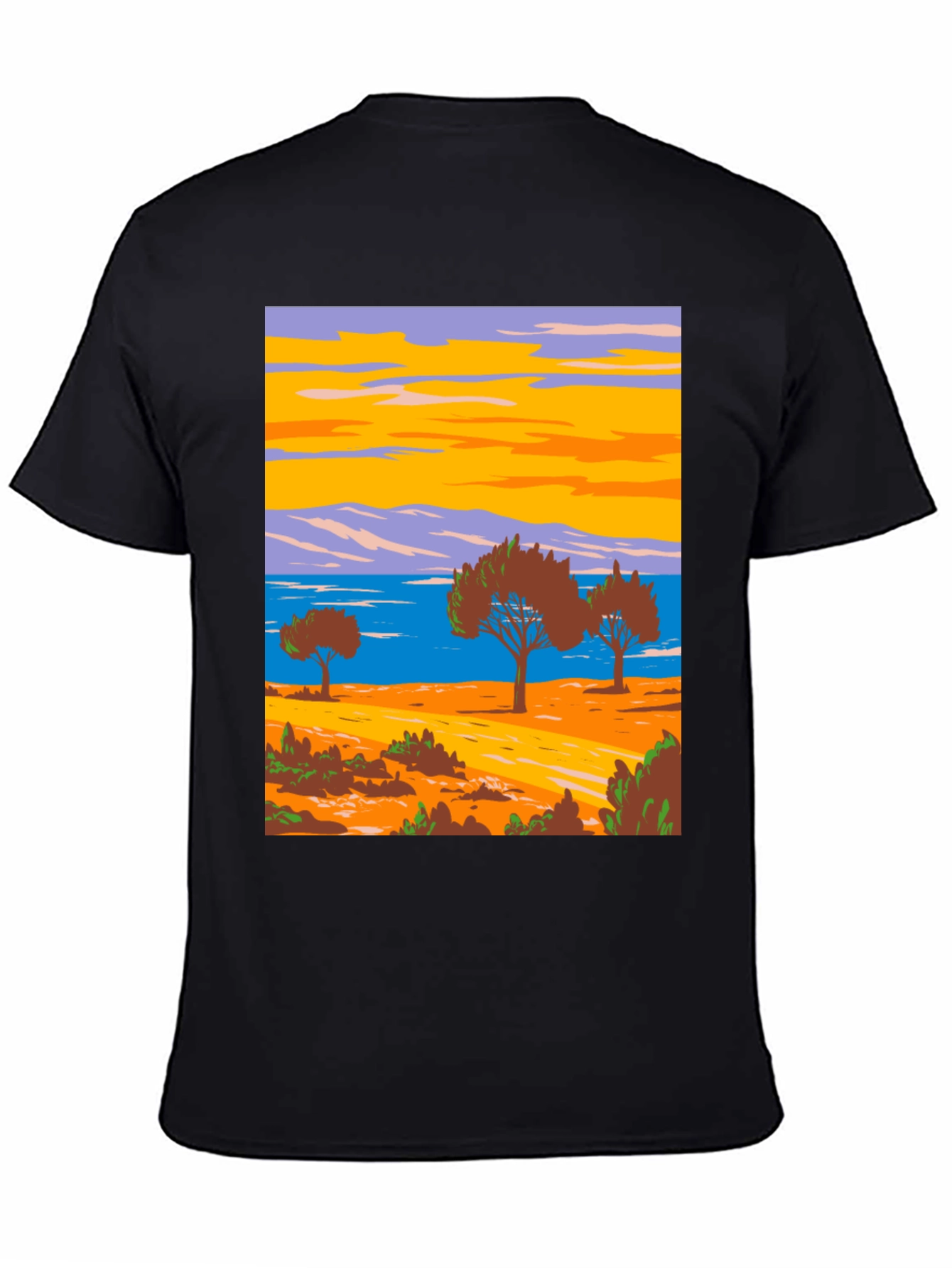 Scenic Landscape Graphic Tee - Black Cotton T-Shirt