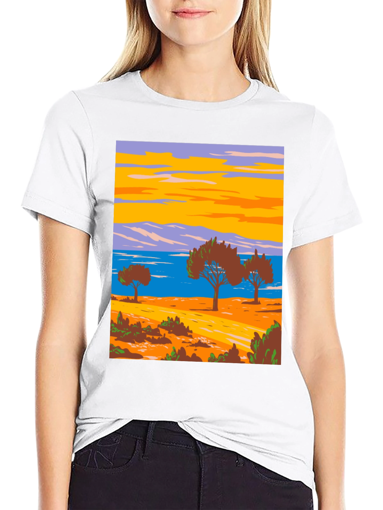 Scenic Landscape Graphic Tee - Black Cotton T-Shirt