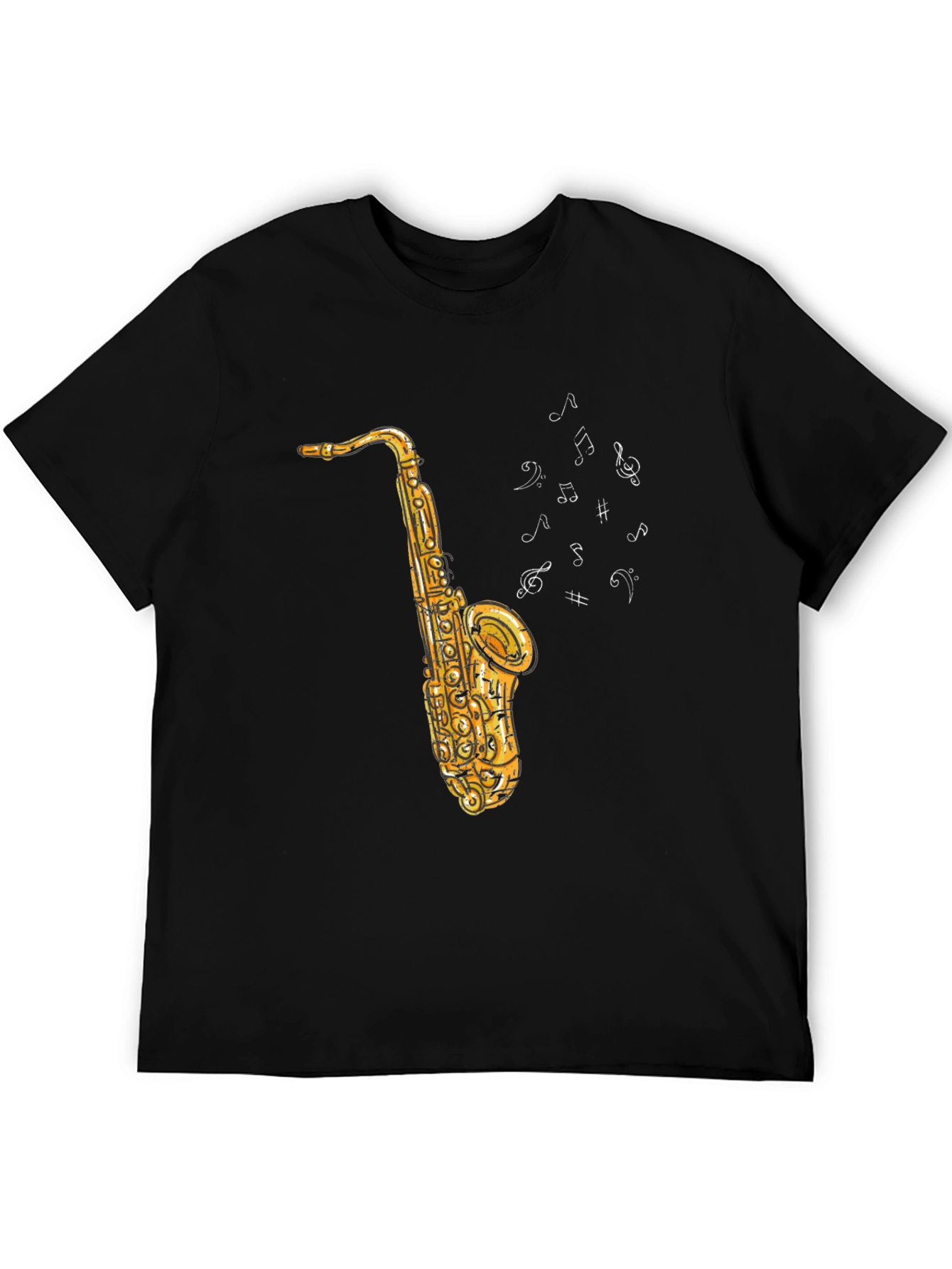 Saxophone Music Notes Graphic Black Tee