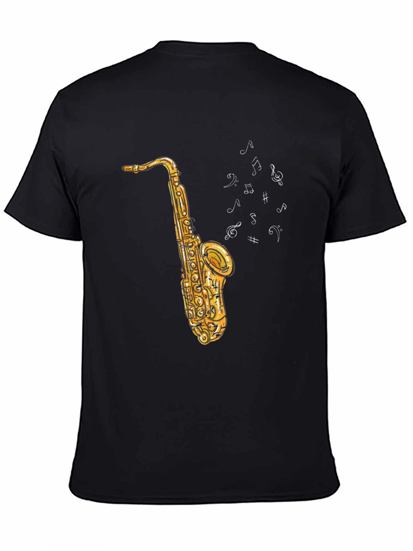 Saxophone Music Notes Graphic Black Tee
