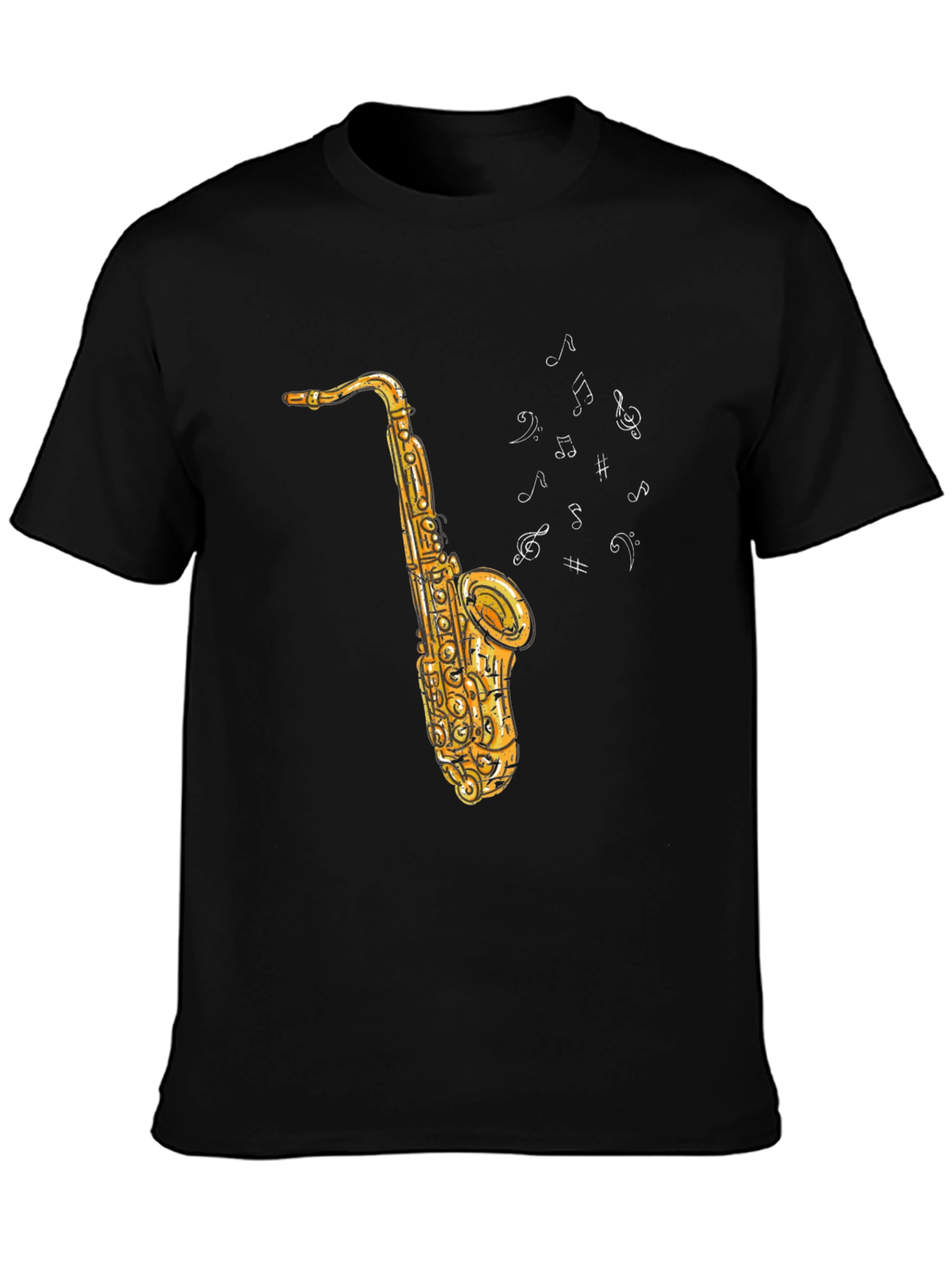 Saxophone Music Notes Graphic Black Tee