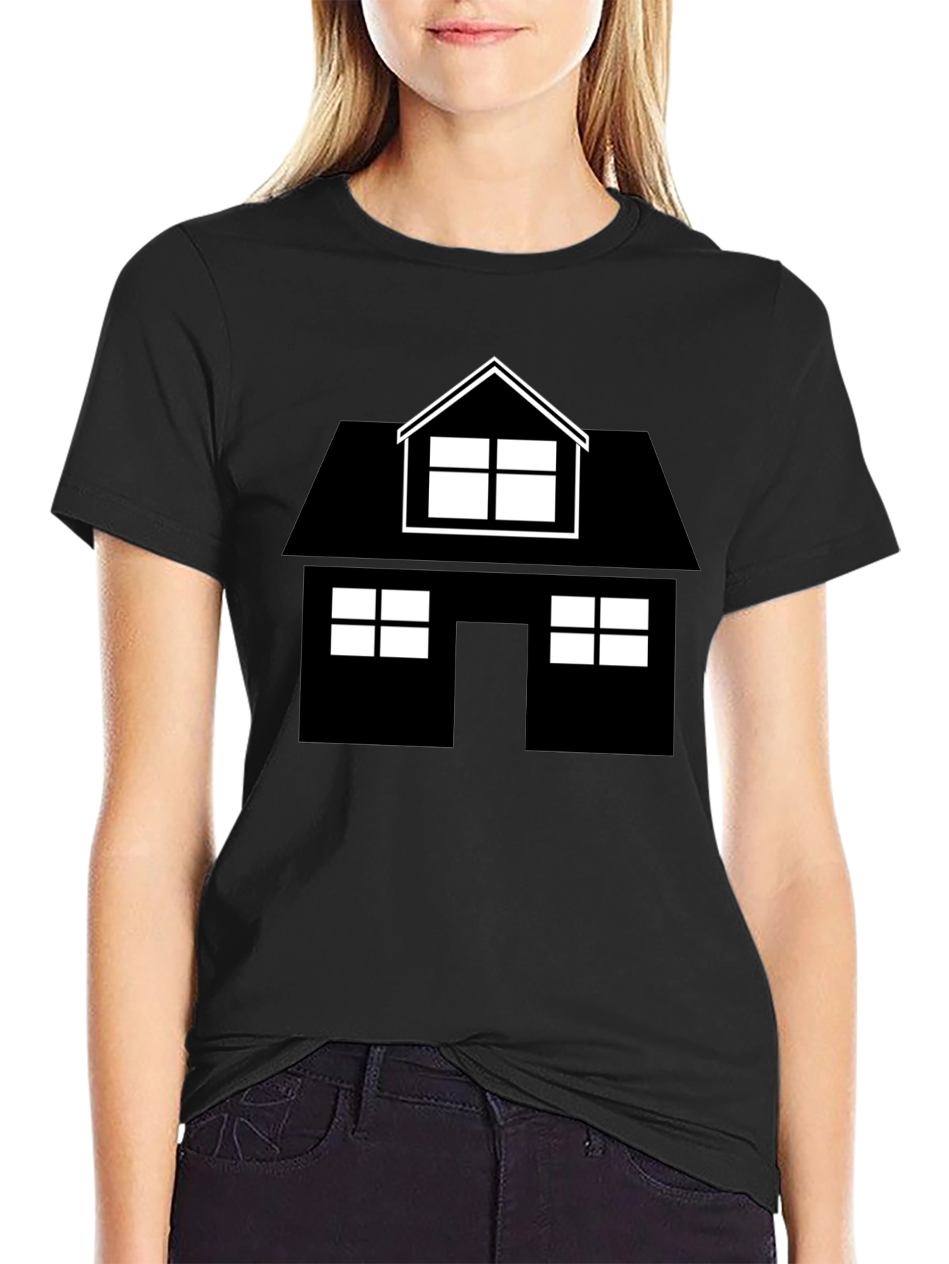 House Graphic Tee - Black Cotton Casual Shirt