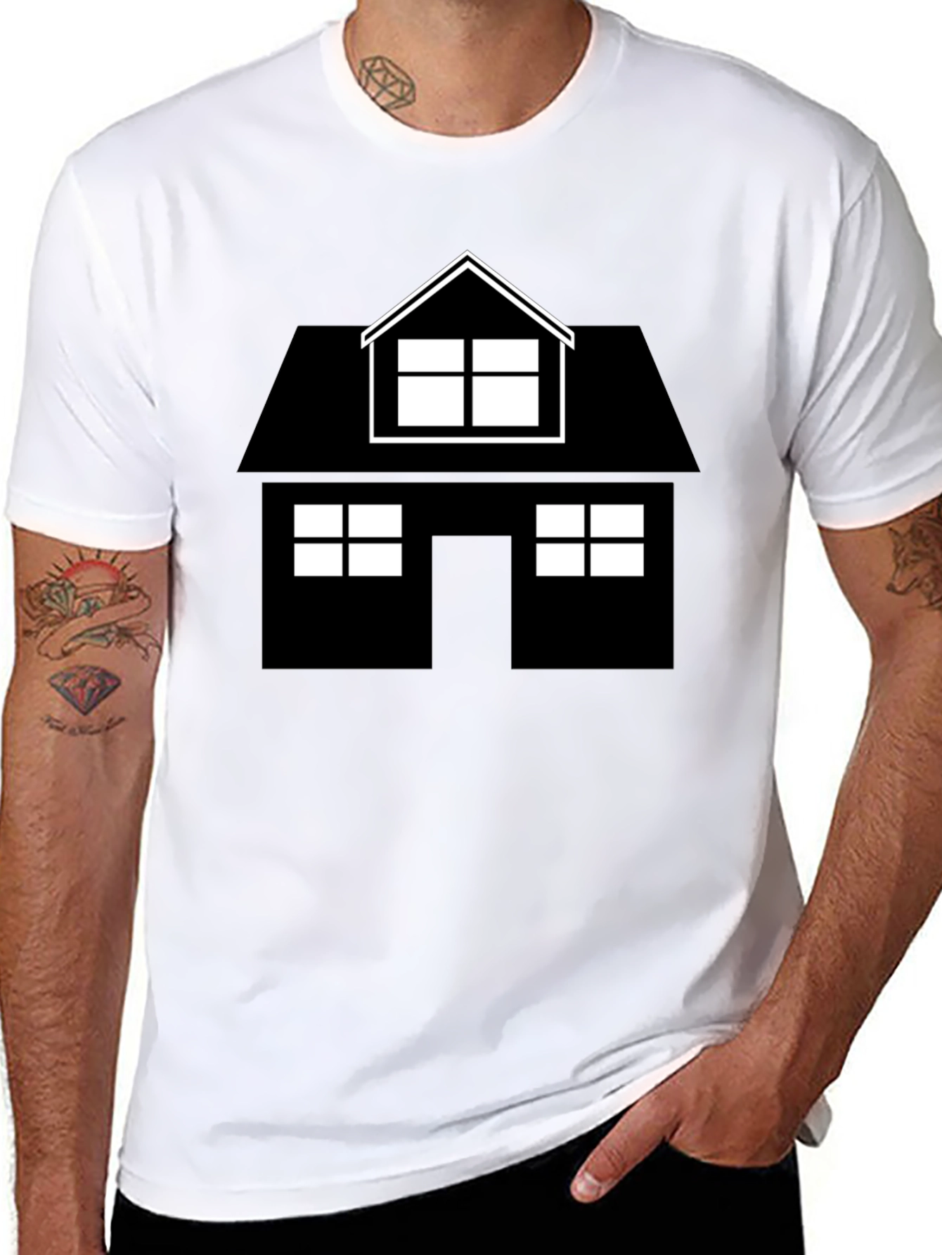 House Graphic Tee - Black Cotton Casual Shirt
