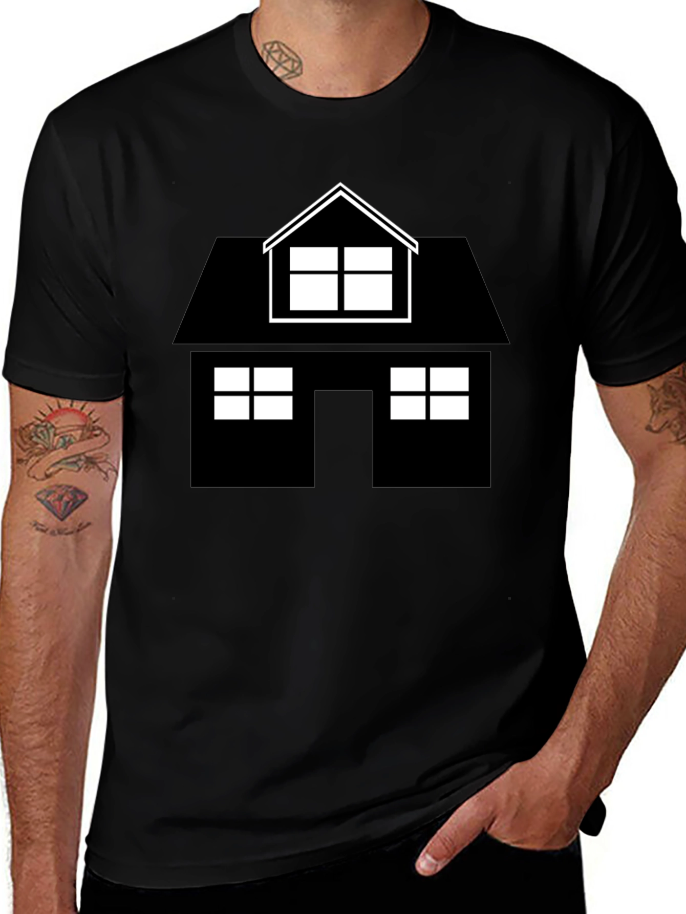 House Graphic Tee - Black Cotton Casual Shirt