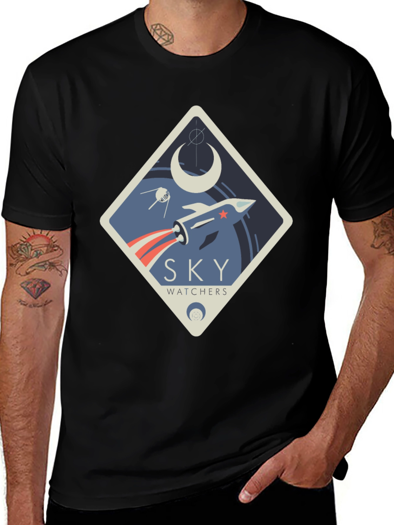 Sky Watchers Graphic Tee - Space Rocket Design