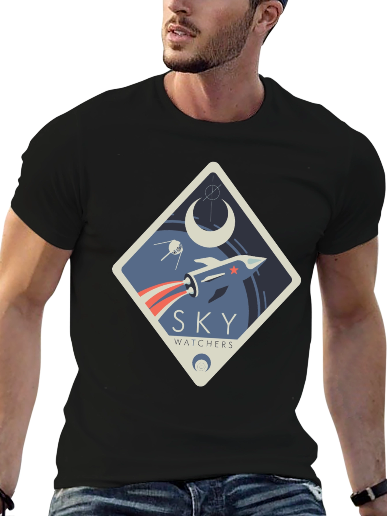 Sky Watchers Graphic Tee - Space Rocket Design