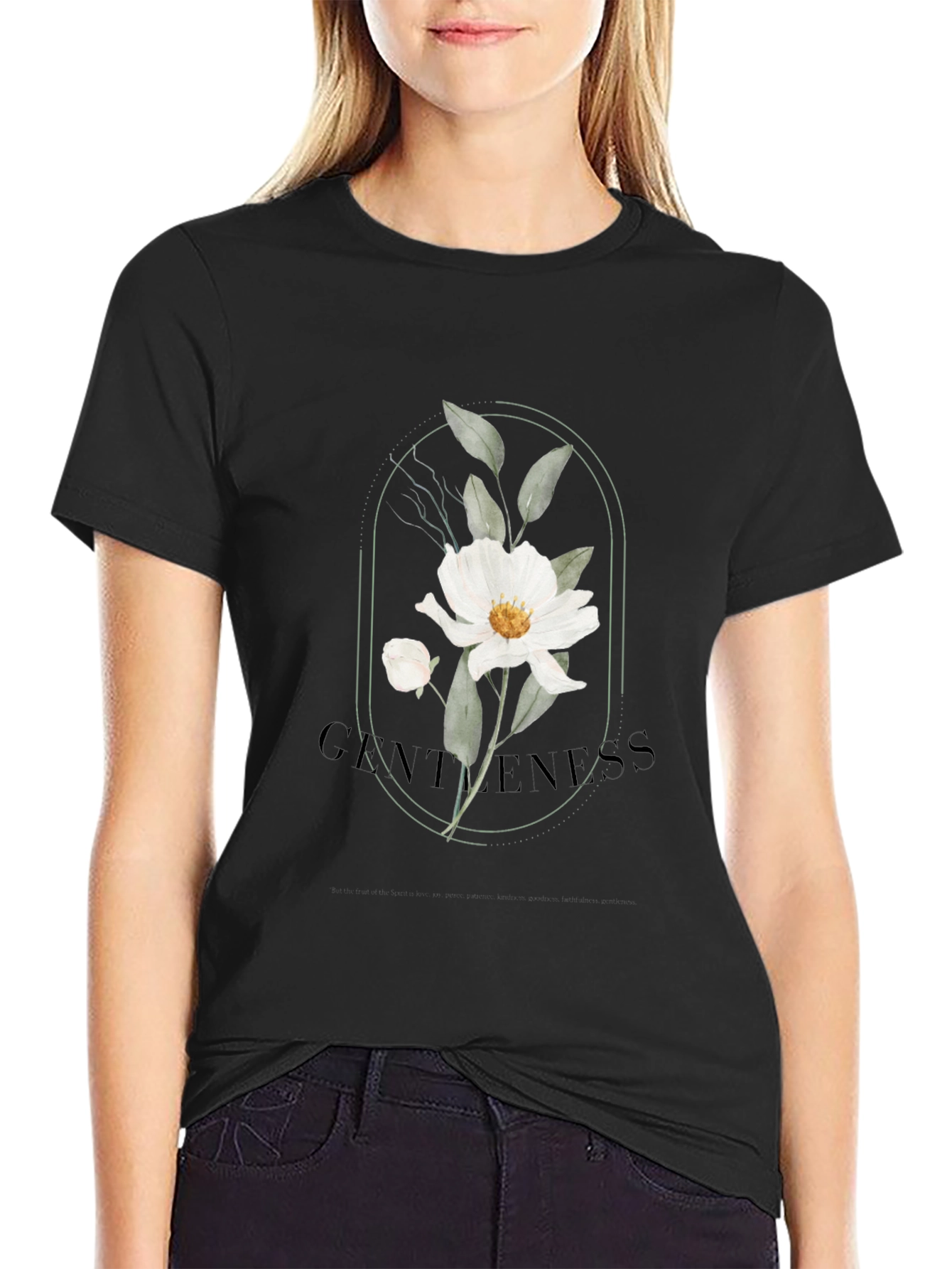 Floral Gentleness Graphic T-Shirt - Black
