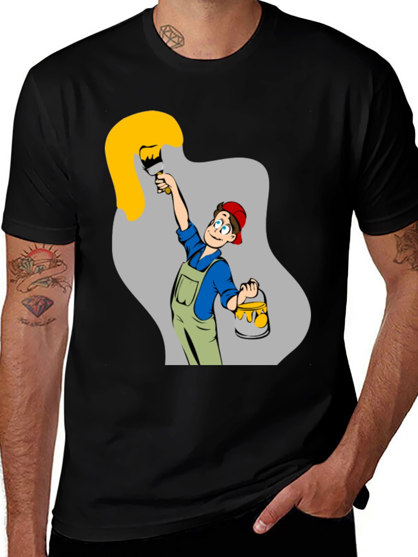 Painter Cartoon Black T-Shirt