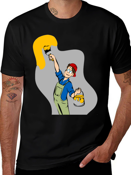 Painter Cartoon Black T-Shirt