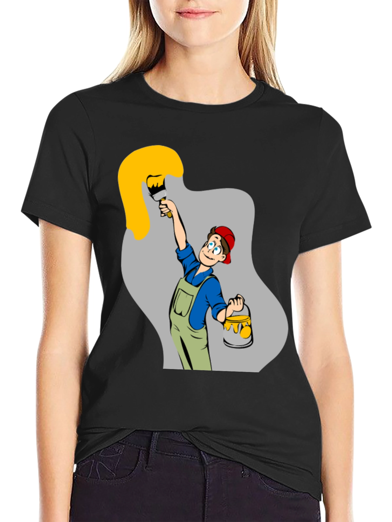 Painter Cartoon Black T-Shirt