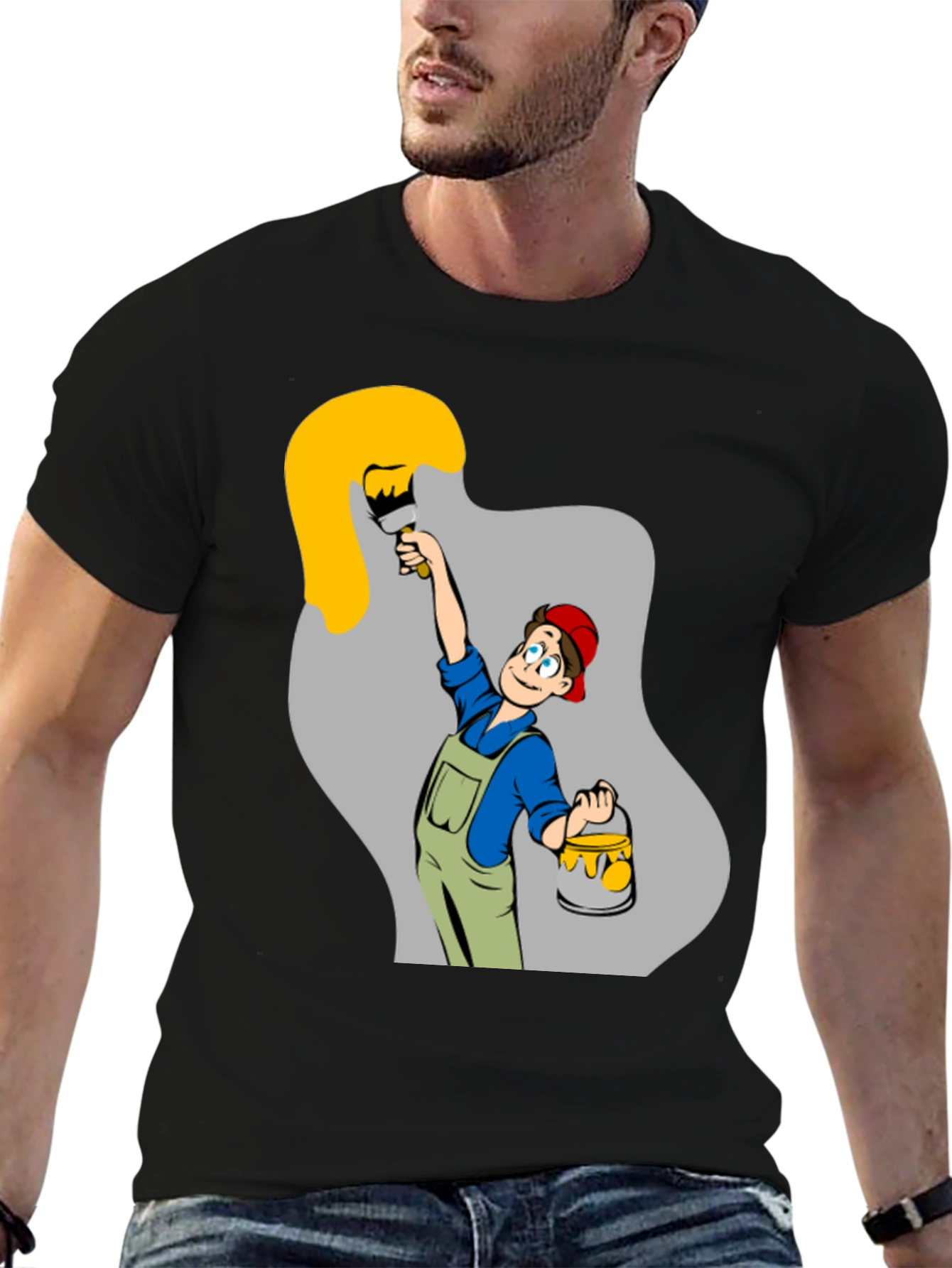 Painter Cartoon Black T-Shirt