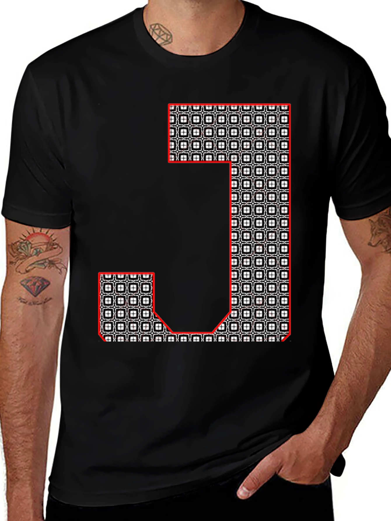 Geometric J Graphic Tee - Black Casual Shirt